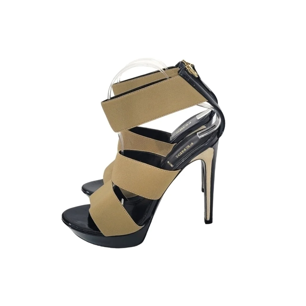 Fendi Sandolo Vernice Tan & Black Platform Stiletto Heels